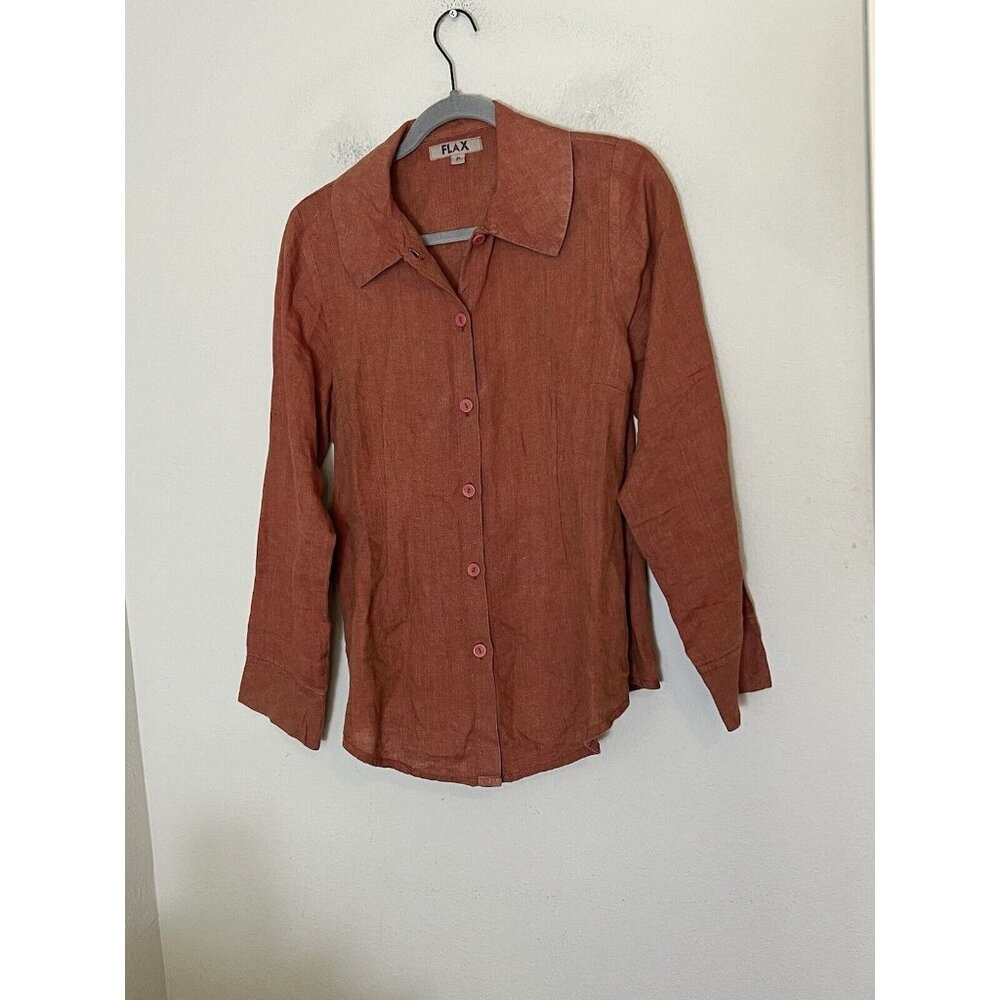 Flax Orange Long Sleeve Linen Button Down Shirt Petite
